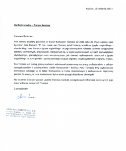 Letter of recommendation from Transleo Translation Agency